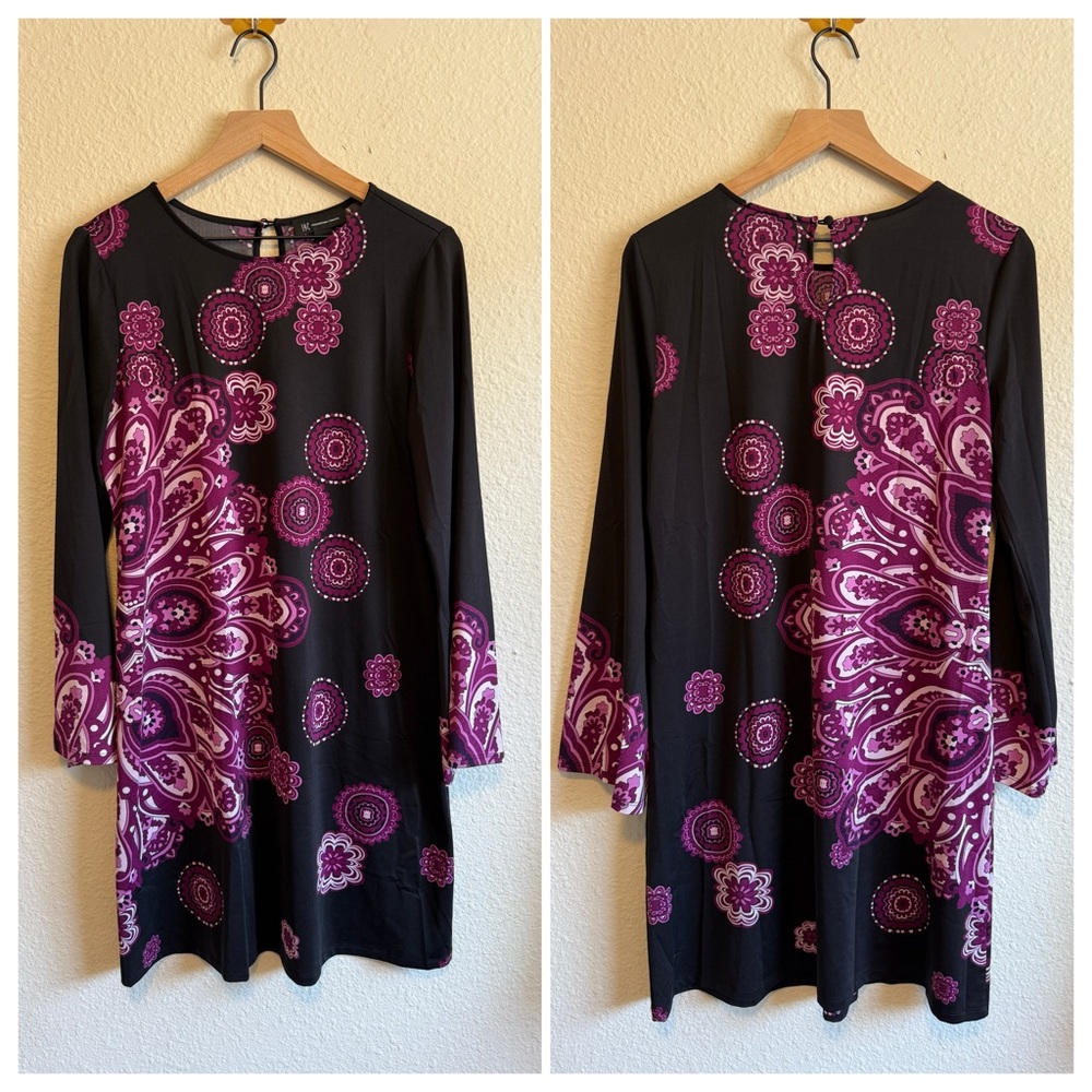 INC International Concepts 60's Inspired Long Sleeve Sheath Dress~ Size L